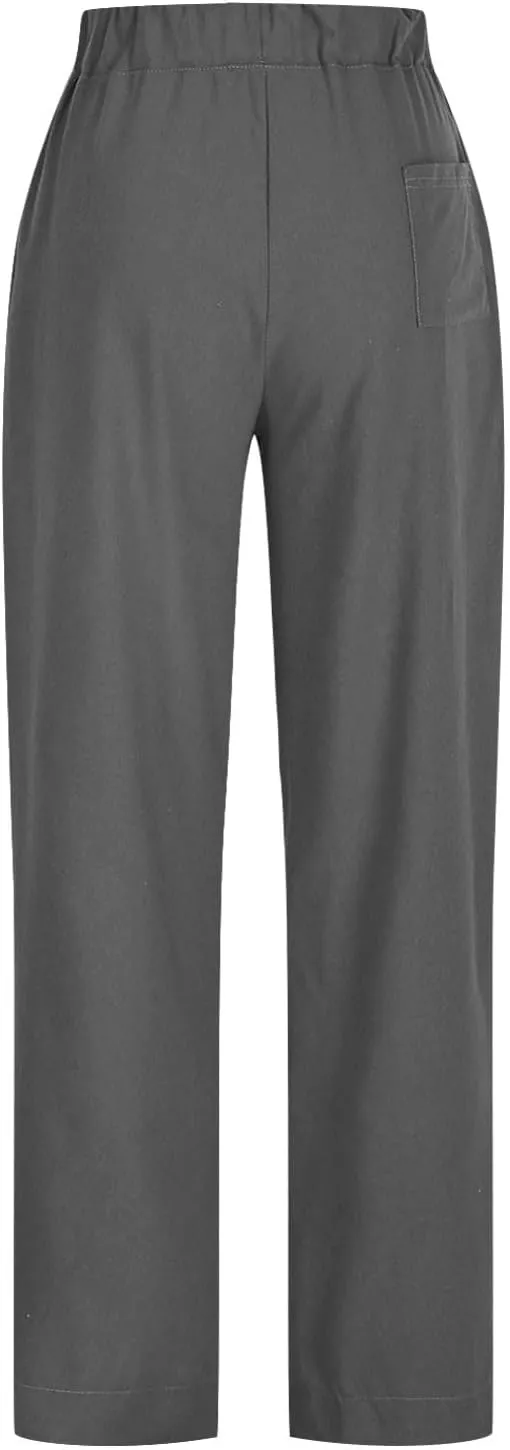 Linen Pants for Women Cotton Pleated Palazzo Pant Boho Drawstring Waist Wide Leg Trousers Summer 2025 Y2K Outfits