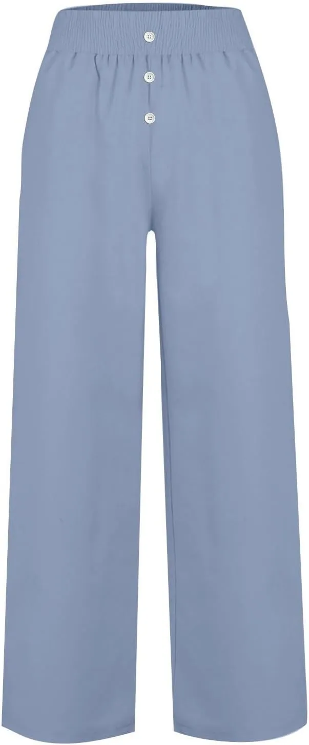 Linen Pants Women High Waisted Wide Leg Lounge Palazzo Capri Pants Summer Business Casual Work Pants Trousers 2025