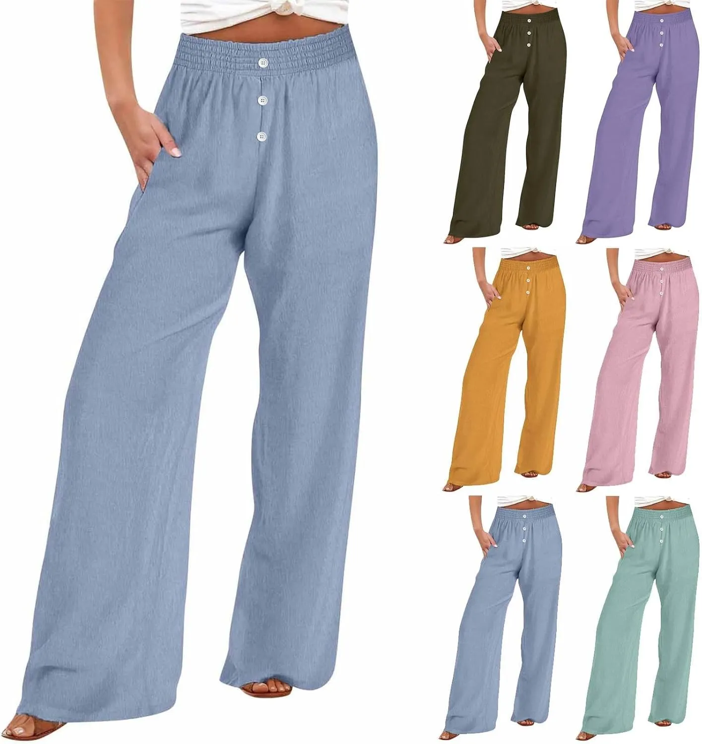 Linen Pants Women High Waisted Wide Leg Lounge Palazzo Capri Pants Summer Business Casual Work Pants Trousers 2025