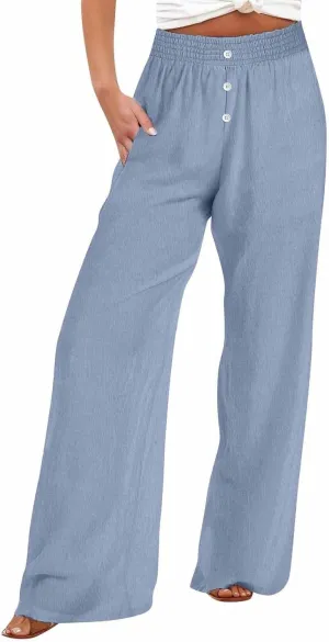 Linen Pants Women High Waisted Wide Leg Lounge Palazzo Capri Pants Summer Business Casual Work Pants Trousers 2025
