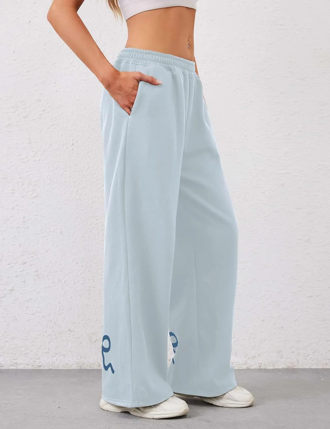 Livtany Womens Straight Leg Graphic Bow Print Sweatpants Wide Leg Elastic Waistband Lounge Pant Lounge Joggers with Pockets