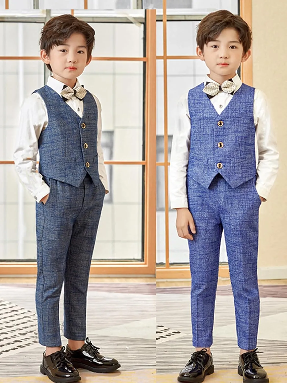 LOLANTA Boys Suit 4PCs Vest Pant Shirt Bow Tie Set Wedding Ring Bearer Outfit Kids Dress Clothes