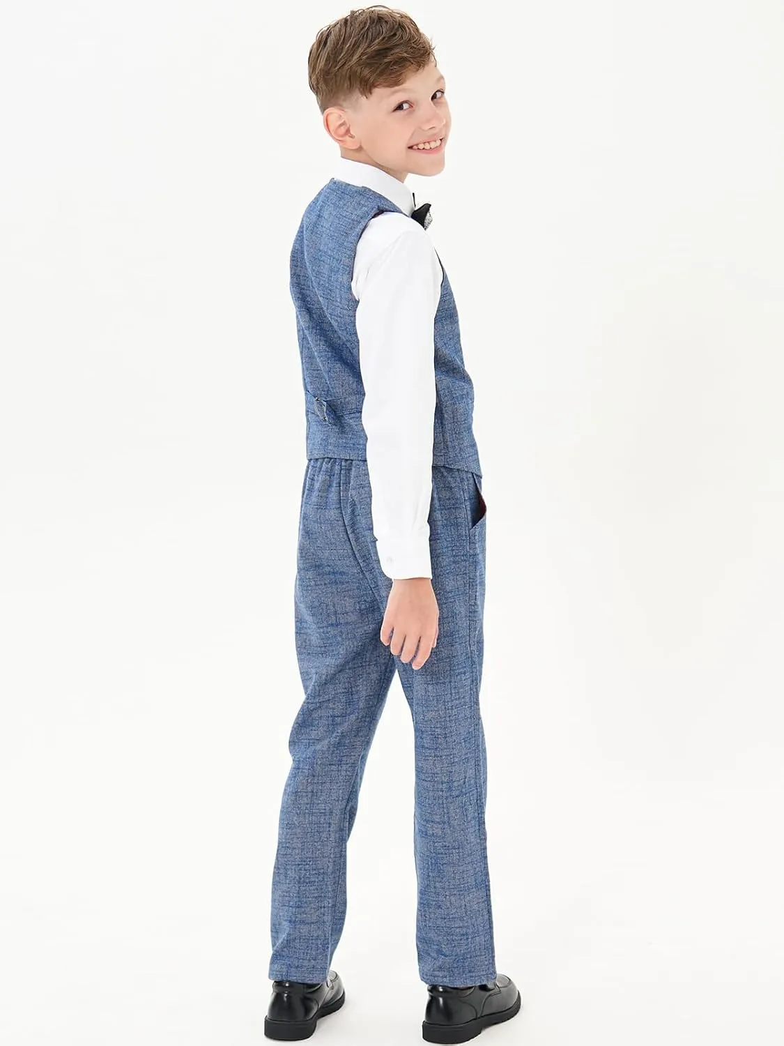 LOLANTA Boys Suit 4PCs Vest Pant Shirt Bow Tie Set Wedding Ring Bearer Outfit Kids Dress Clothes