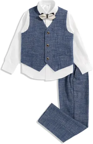 LOLANTA Boys Suit 4PCs Vest Pant Shirt Bow Tie Set Wedding Ring Bearer Outfit Kids Dress Clothes