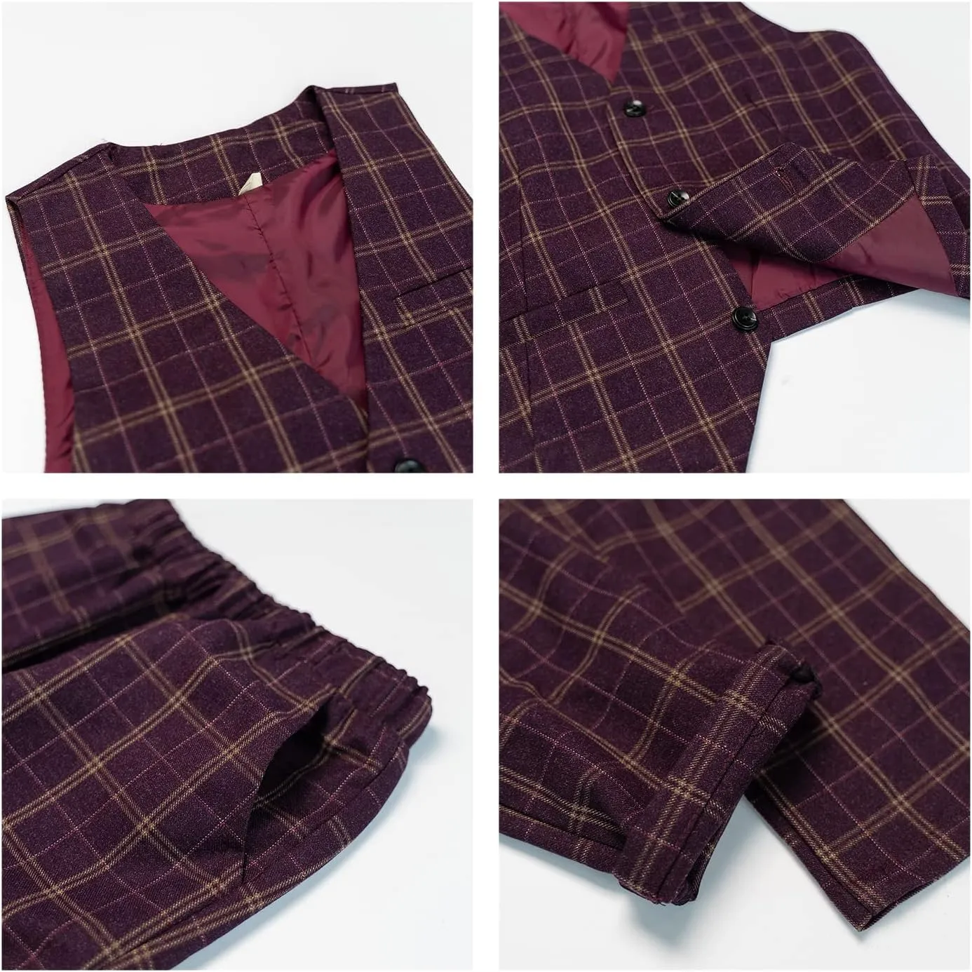 LOLANTA Boys Vest Pants Set Plaid Dress Suit with Shirt Kids Tuxedo Formal Wedding Ring Bearer Outfit