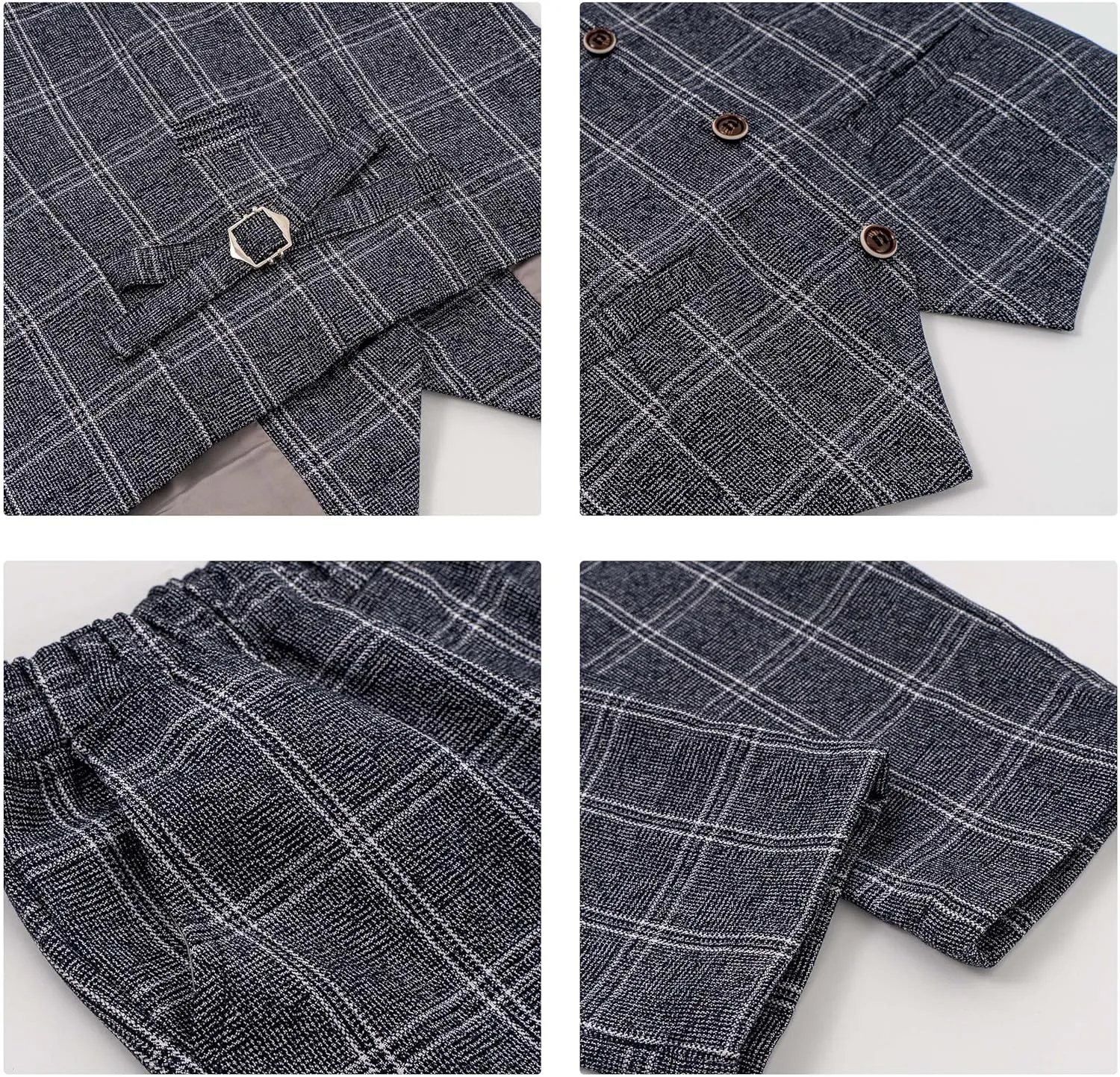 LOLANTA Boys Vest Pants Set Plaid Dress Suit with Shirt Kids Tuxedo Formal Wedding Ring Bearer Outfit