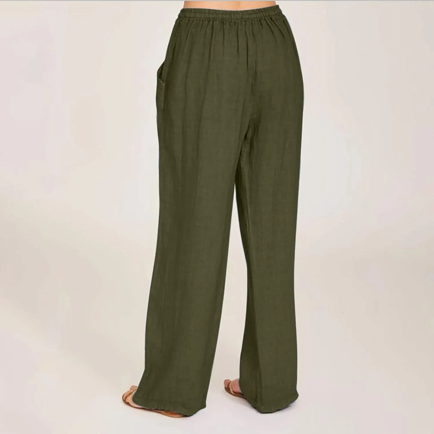 Loose Linen Pants for Women 2025 Summer Trendy Drawstring Waist Pants Beach Vacation Trousers with Pockets