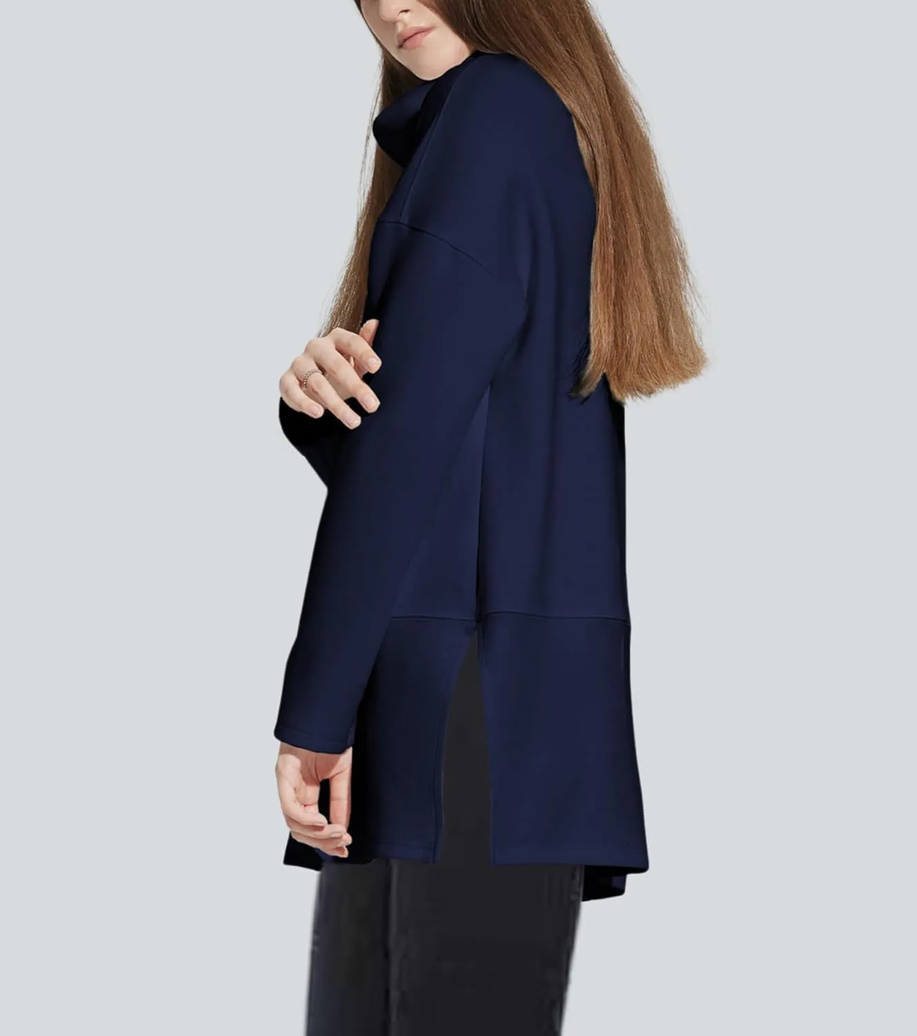 lvatr Women's Oversized Sweatshirt Air Essentials Turtleneck Tunic Spring Fashion Pullover Long Sleeve Top