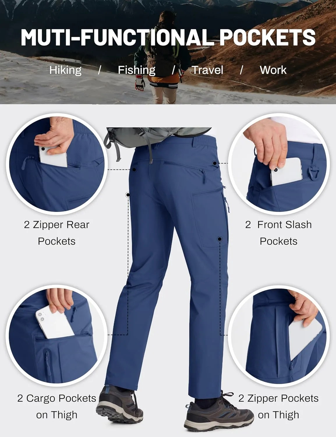 MAGCOMSEN Men's Tactical Pants Water Repellent 8 Pockets Ripstop Hiking Trousers Lightweight Work Pants