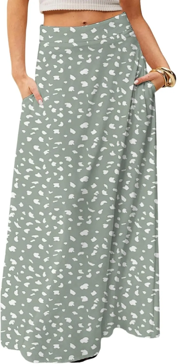 Maxi Skirts for Women 2025 Floral Boho High Waisted Long Skirt with Pockets Flowy Beach Vacation A Line Skirt