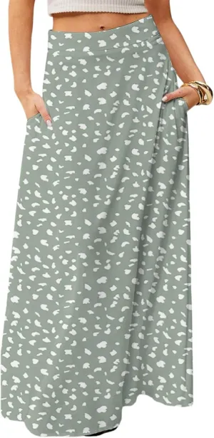 Maxi Skirts for Women 2025 Floral Boho High Waisted Long Skirt with Pockets Flowy Beach Vacation A Line Skirt