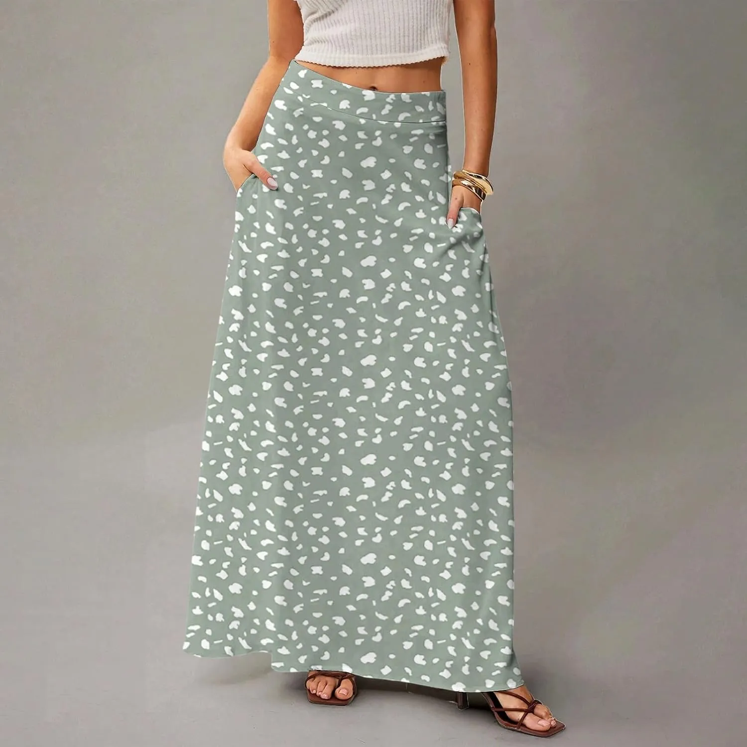 Maxi Skirts for Women 2025 Floral Boho High Waisted Long Skirt with Pockets Flowy Beach Vacation A Line Skirt