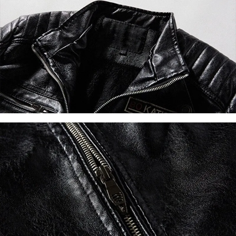 Men Leather Jacket Autumn Zipper Long Sleeve High Quality Motorcycle Jacket Coat Winter Turn Down Collar Male Coat
