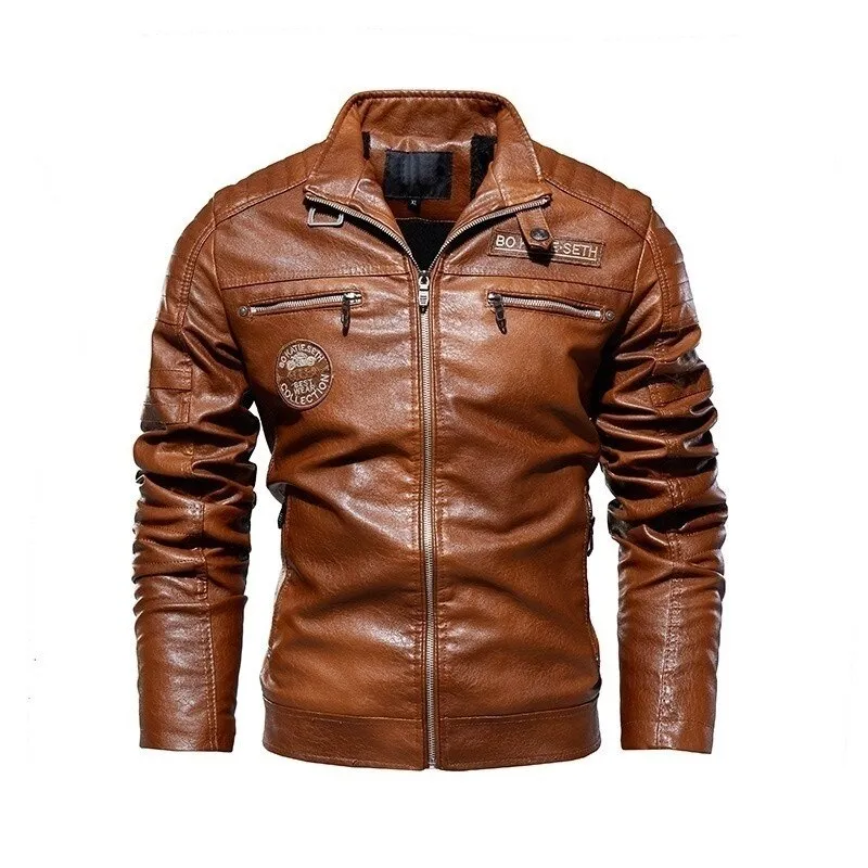 Men Leather Jacket Autumn Zipper Long Sleeve High Quality Motorcycle Jacket Coat Winter Turn Down Collar Male Coat