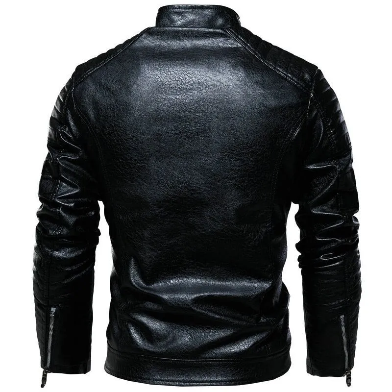 Men Leather Jacket Autumn Zipper Long Sleeve High Quality Motorcycle Jacket Coat Winter Turn Down Collar Male Coat