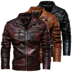 Men Leather Jacket Autumn Zipper Long Sleeve High Quality Motorcycle Jacket Coat Winter Turn Down Collar Male Coat