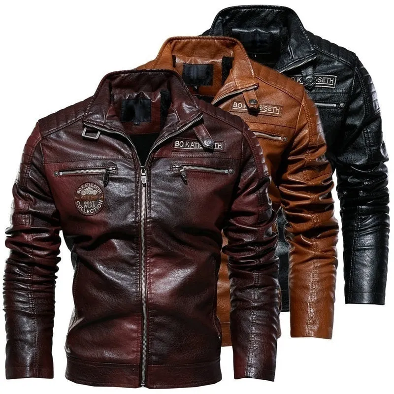 Men Leather Jacket Autumn Zipper Long Sleeve High Quality Motorcycle Jacket Coat Winter Turn Down Collar Male Coat