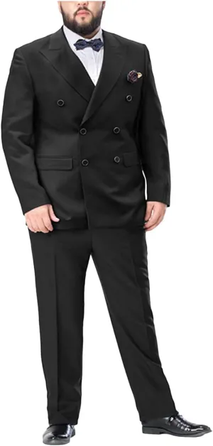 Men's 2 Piece Suit Double Breasted Big and Tall Tuxedo Suits Peak Lapel Wedding Tux Blazer Pants