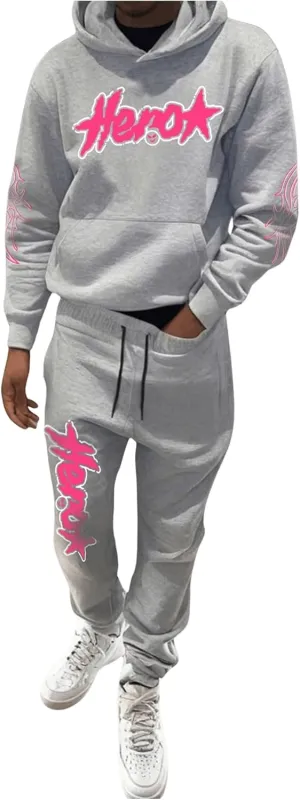Men's 2 Piece Sweat Suits Long Sleeve Y2k Graphic Hoodie Sweatshirt and Flared Sweatpants Tracksuits Set