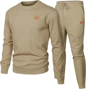 Men's 2 Piece Sweatsuits Outfits Casual Crewneck Jacquard Sweatshirt Joggers Sweatpants Set Tracksuit
