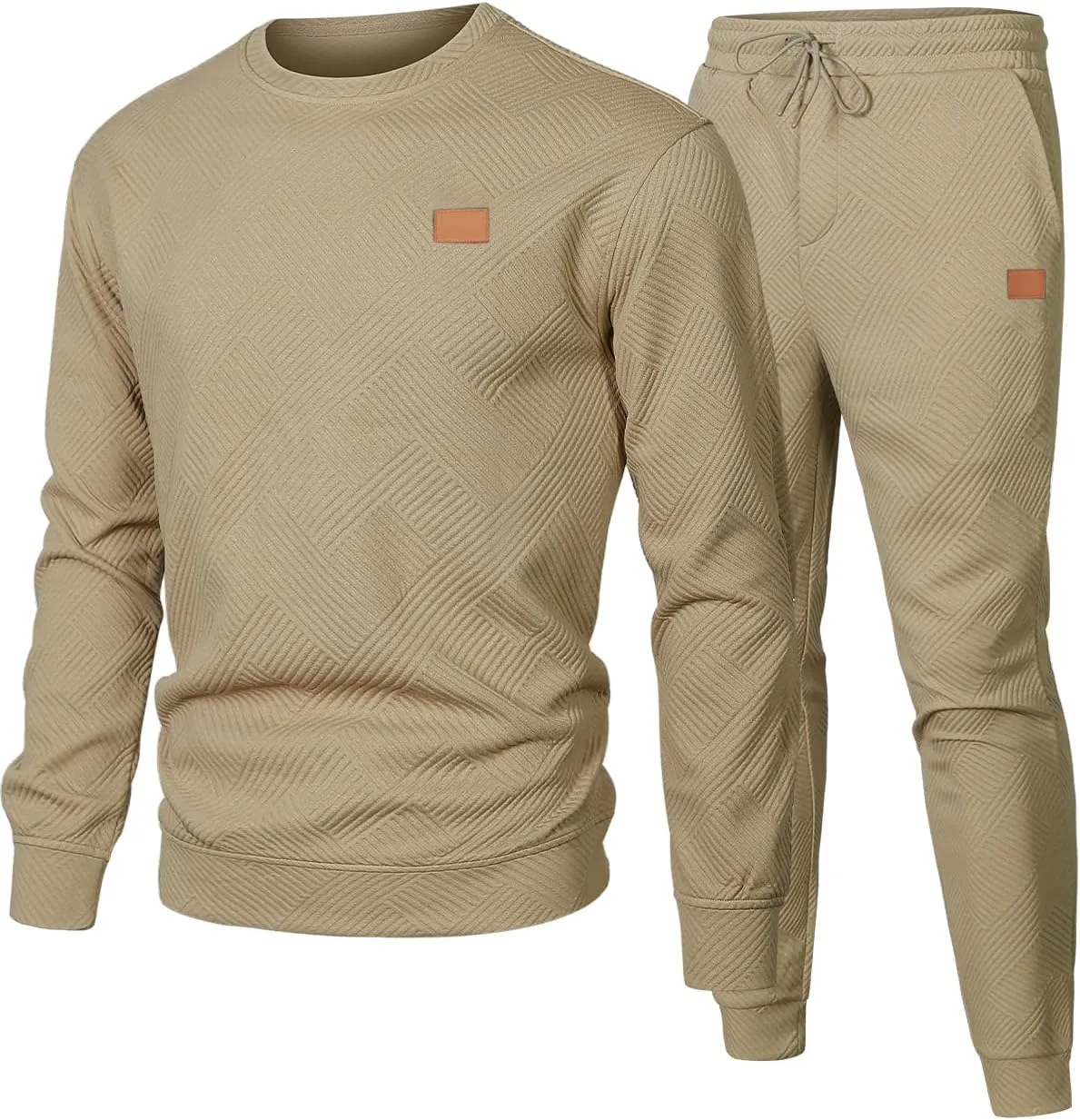 Men's 2 Piece Sweatsuits Outfits Casual Crewneck Jacquard Sweatshirt Joggers Sweatpants Set Tracksuit