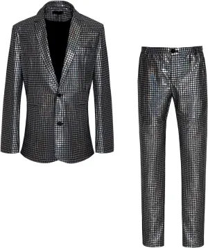 Men's 70s Disco Outfit Rainbow Suit Sequin Jacket and Pants Halloween Party Costume