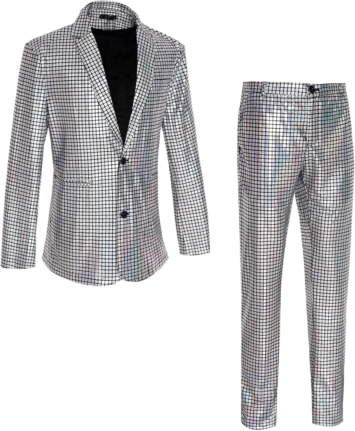 Men's 70s Disco Outfit Rainbow Suit Sequin Jacket and Pants Halloween Party Costume