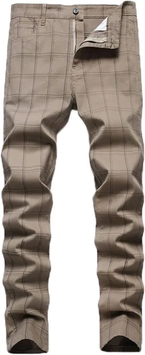 Mens Casual Plaid Chino Pants Fashion Lightweight Flat-Front Stretch Skinny Slim Fit Business Dress Pants