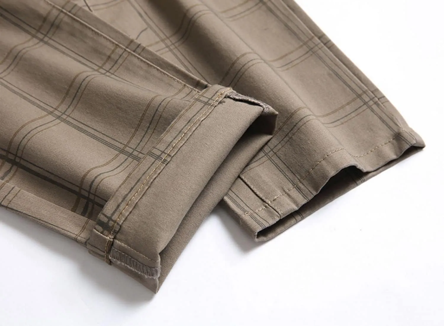 Mens Casual Plaid Chino Pants Fashion Lightweight Flat-Front Stretch Skinny Slim Fit Business Dress Pants