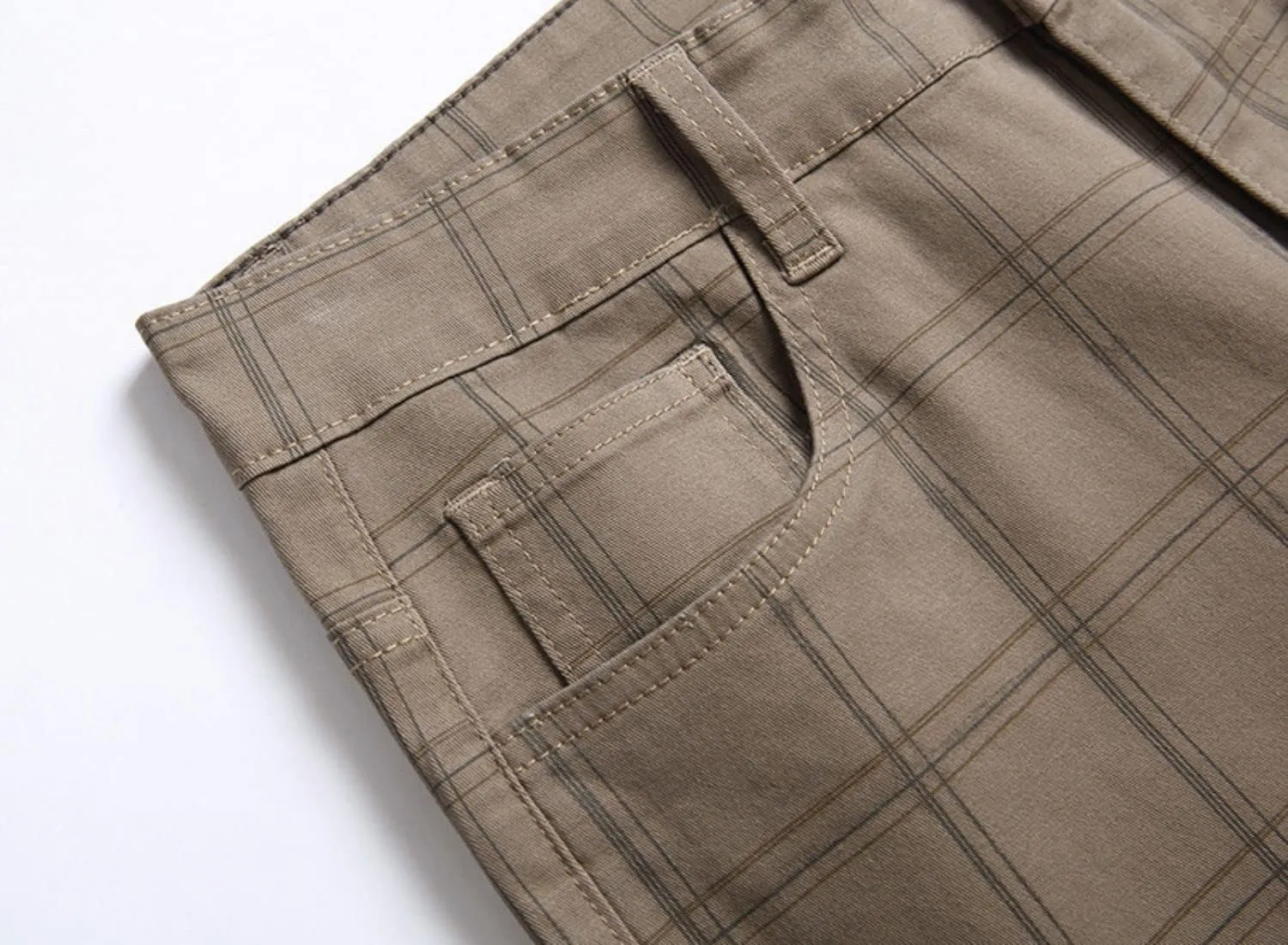 Mens Casual Plaid Chino Pants Fashion Lightweight Flat-Front Stretch Skinny Slim Fit Business Dress Pants