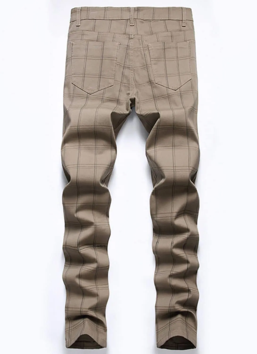 Mens Casual Plaid Chino Pants Fashion Lightweight Flat-Front Stretch Skinny Slim Fit Business Dress Pants