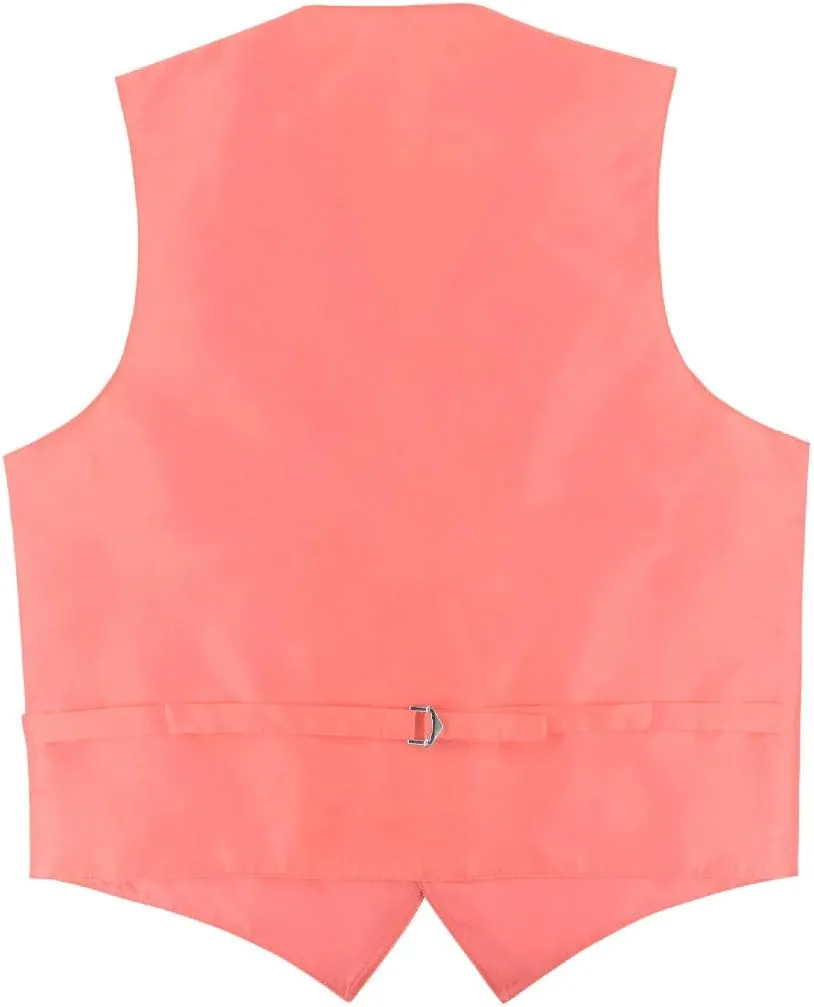 Men's Dress Vest & Skinny NeckTie Solid Pink Color 2.5" Neck Tie Set