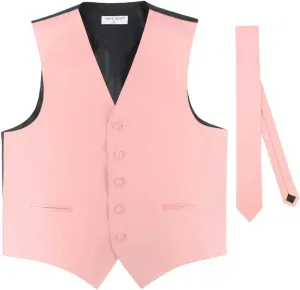Men's Dress Vest & Skinny NeckTie Solid Pink Color 2.5" Neck Tie Set