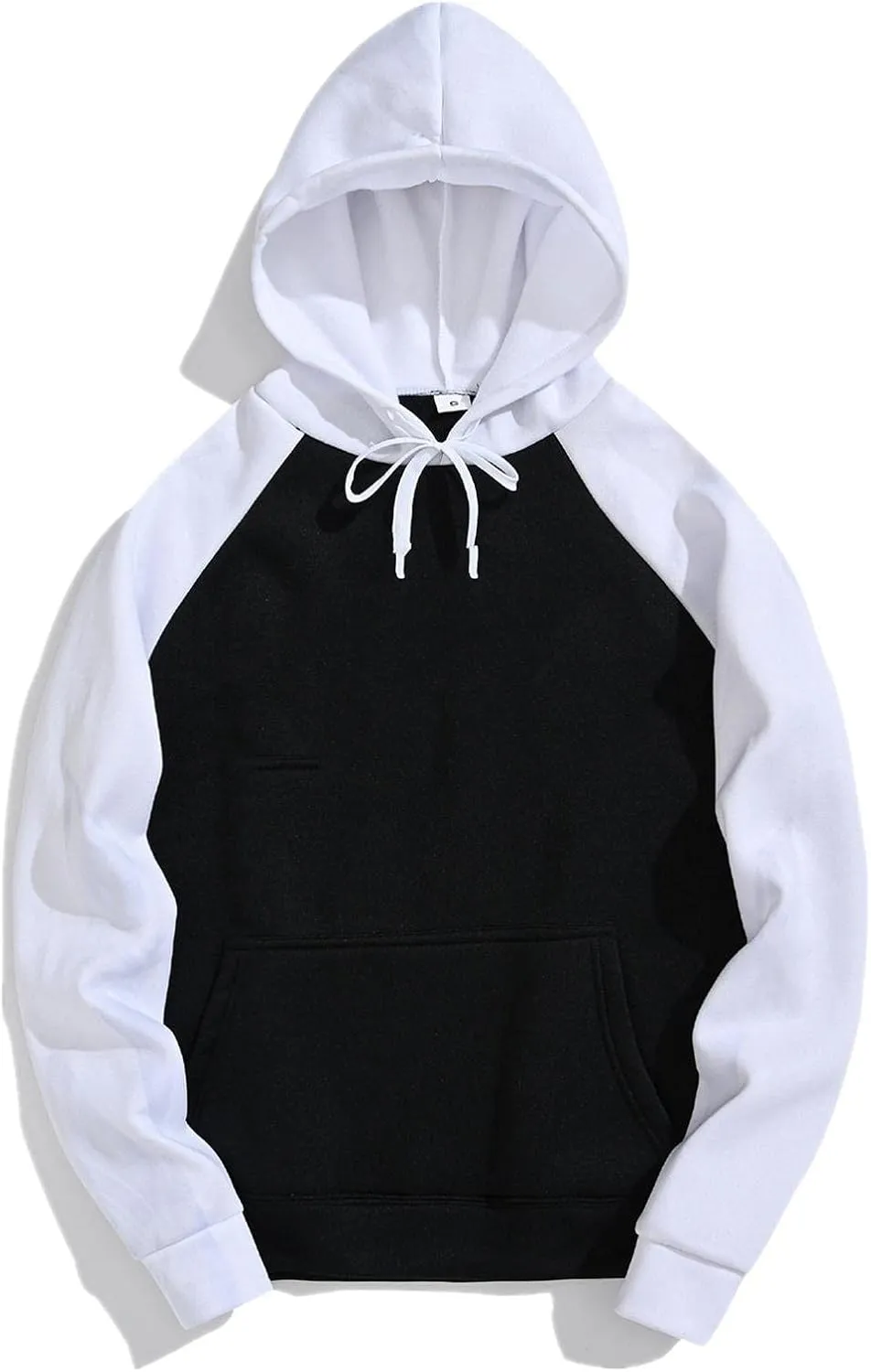 Mens Hoodies Pullover Men's Contrast Raglan Long-Sleeve Pullover Blend Fleece Hoodie with Kanga Pocket Sweatshirts Tops