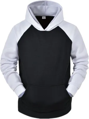 Mens Hoodies Pullover Men's Contrast Raglan Long-Sleeve Pullover Blend Fleece Hoodie with Kanga Pocket Sweatshirts Tops