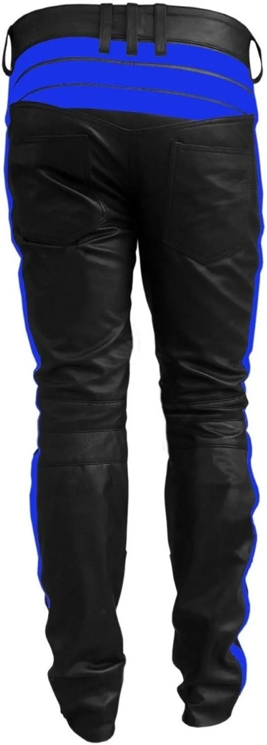 Mens HOT Style Motorcycle Bikers Real Leather Pants Jeans Trouser