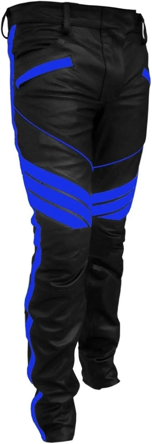 Mens HOT Style Motorcycle Bikers Real Leather Pants Jeans Trouser