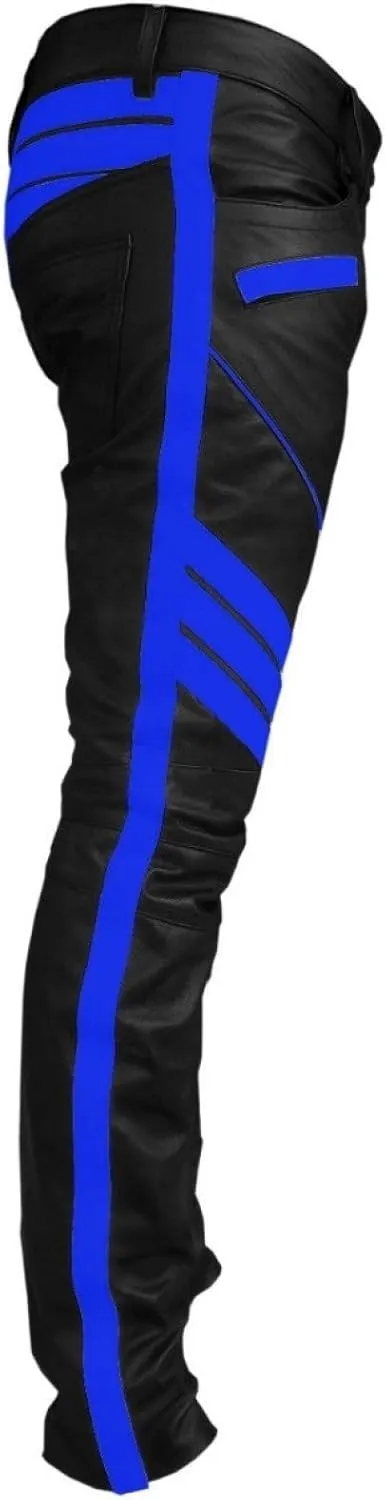 Mens HOT Style Motorcycle Bikers Real Leather Pants Jeans Trouser
