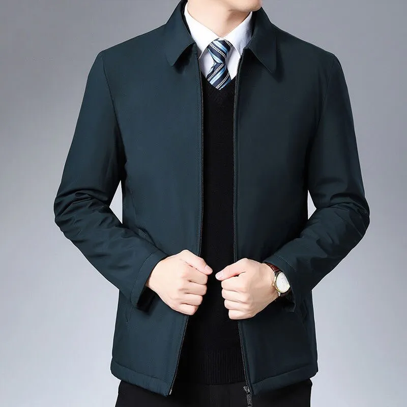Mens Jackets And Coats Turn Down Collar Men Winter Jacket Zipper Side Pocket Clothing Fashion Long Sleeve Coat Men