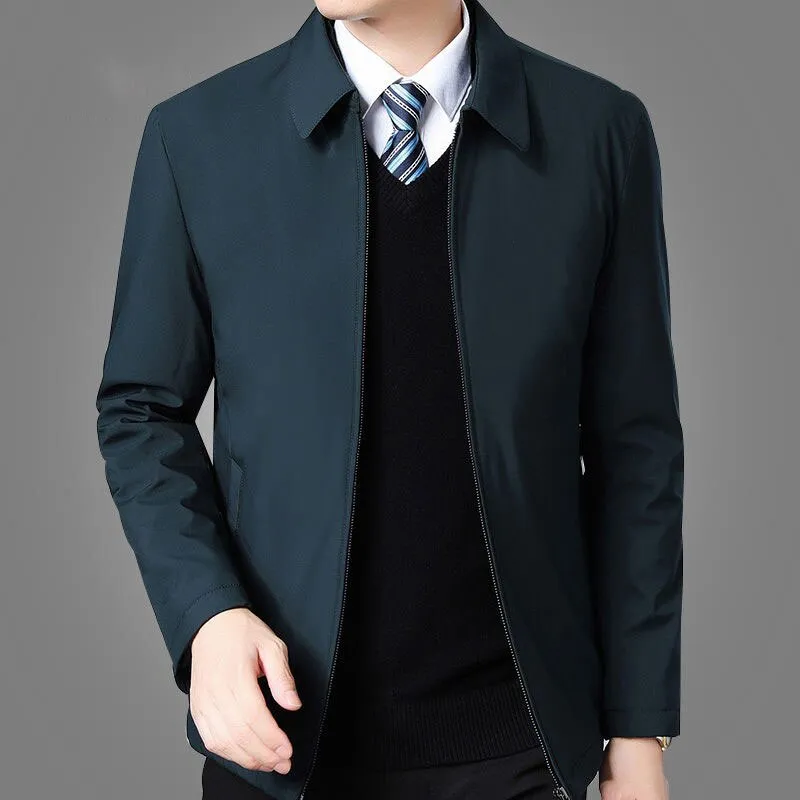 Mens Jackets And Coats Turn Down Collar Men Winter Jacket Zipper Side Pocket Clothing Fashion Long Sleeve Coat Men