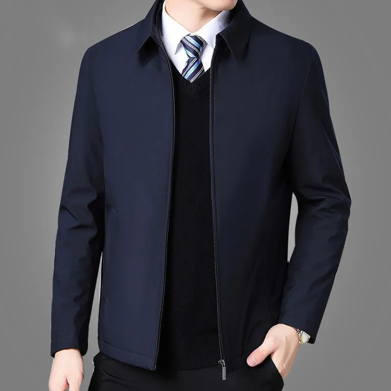 Mens Jackets And Coats Turn Down Collar Men Winter Jacket Zipper Side Pocket Clothing Fashion Long Sleeve Coat Men