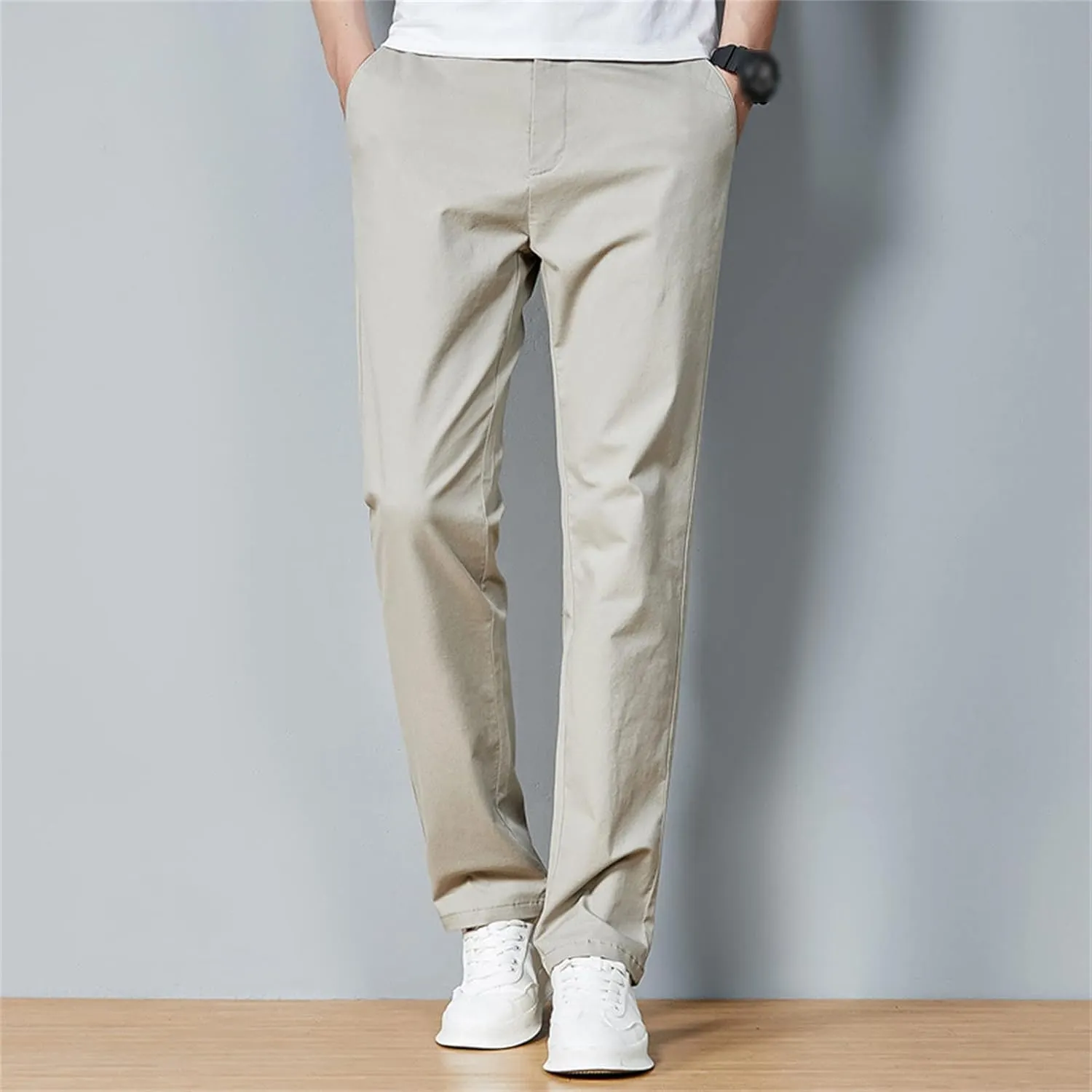 Men's Slim Fit Flat Front Pants Classic Stretch Dress Business Suit Pant Casual Straight Fit Chino Golf Pant