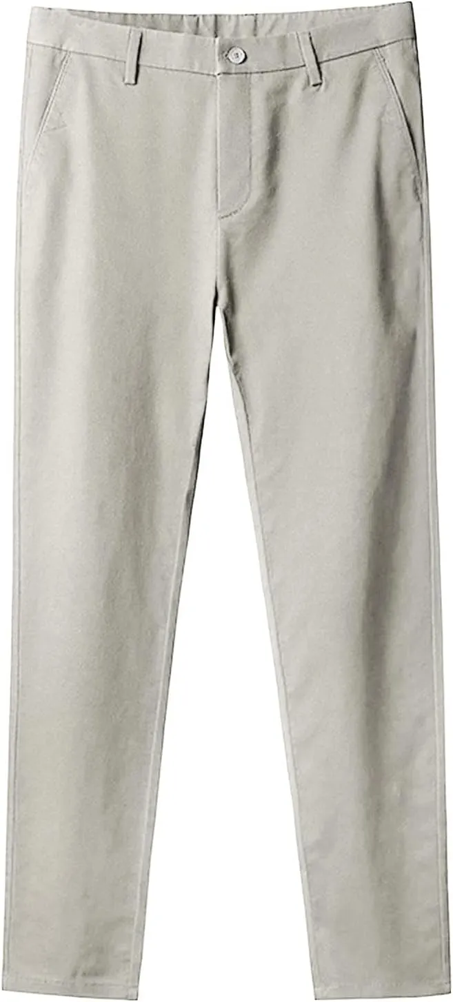 Men's Slim Fit Flat Front Pants Classic Stretch Dress Business Suit Pant Casual Straight Fit Chino Golf Pant