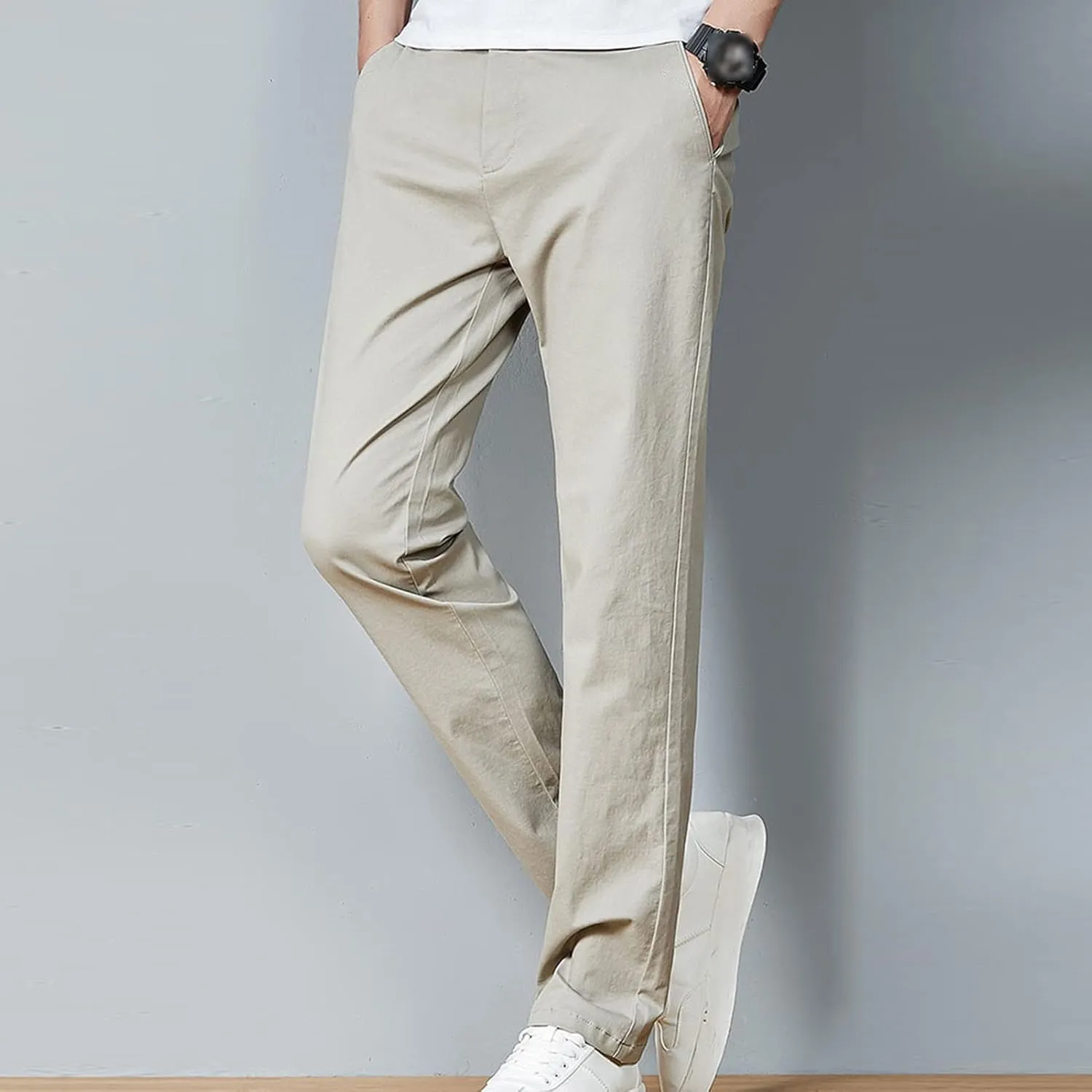 Men's Slim Fit Flat Front Pants Classic Stretch Dress Business Suit Pant Casual Straight Fit Chino Golf Pant