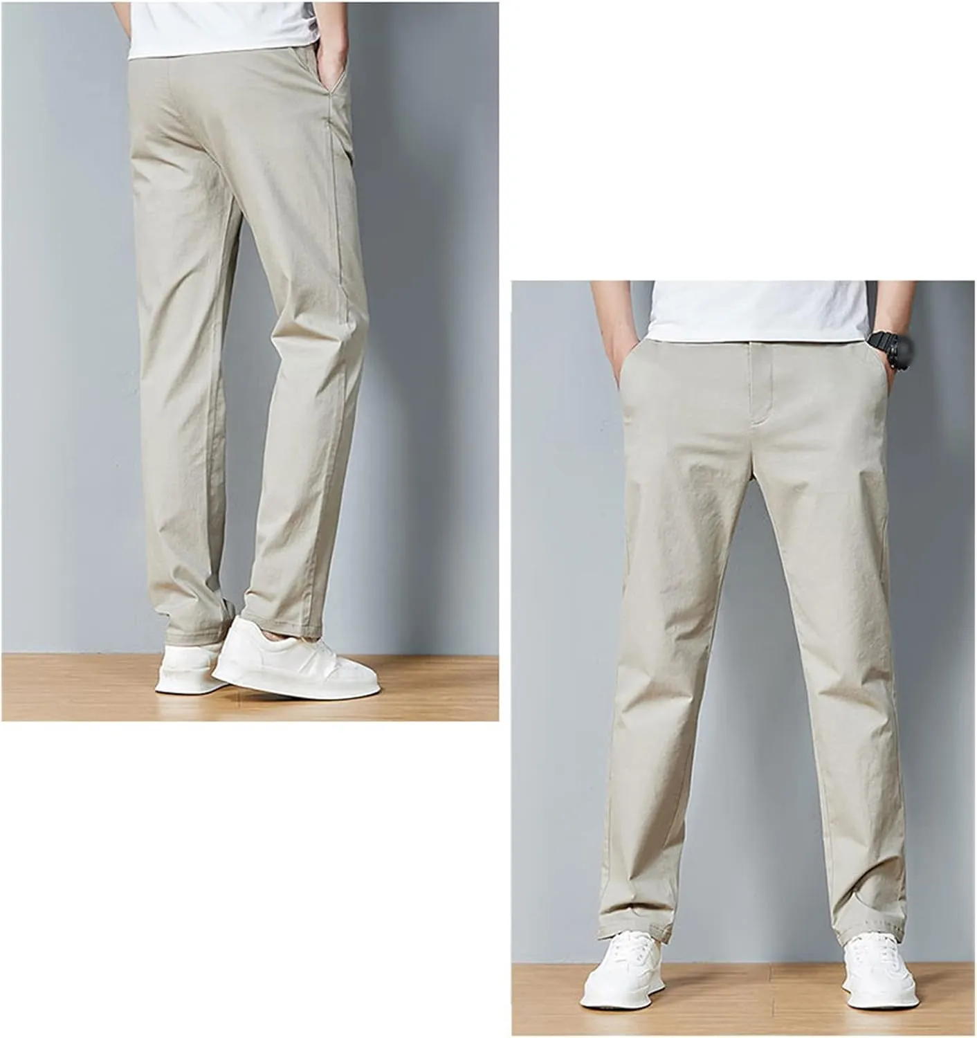 Men's Slim Fit Flat Front Pants Classic Stretch Dress Business Suit Pant Casual Straight Fit Chino Golf Pant