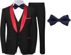 Mens Suit Set 4 Piece Suit Slim Fit Tuxedo Jacket Vest and Pants Set Wedding Suit for Prom Party Dinner with One Bow-tie