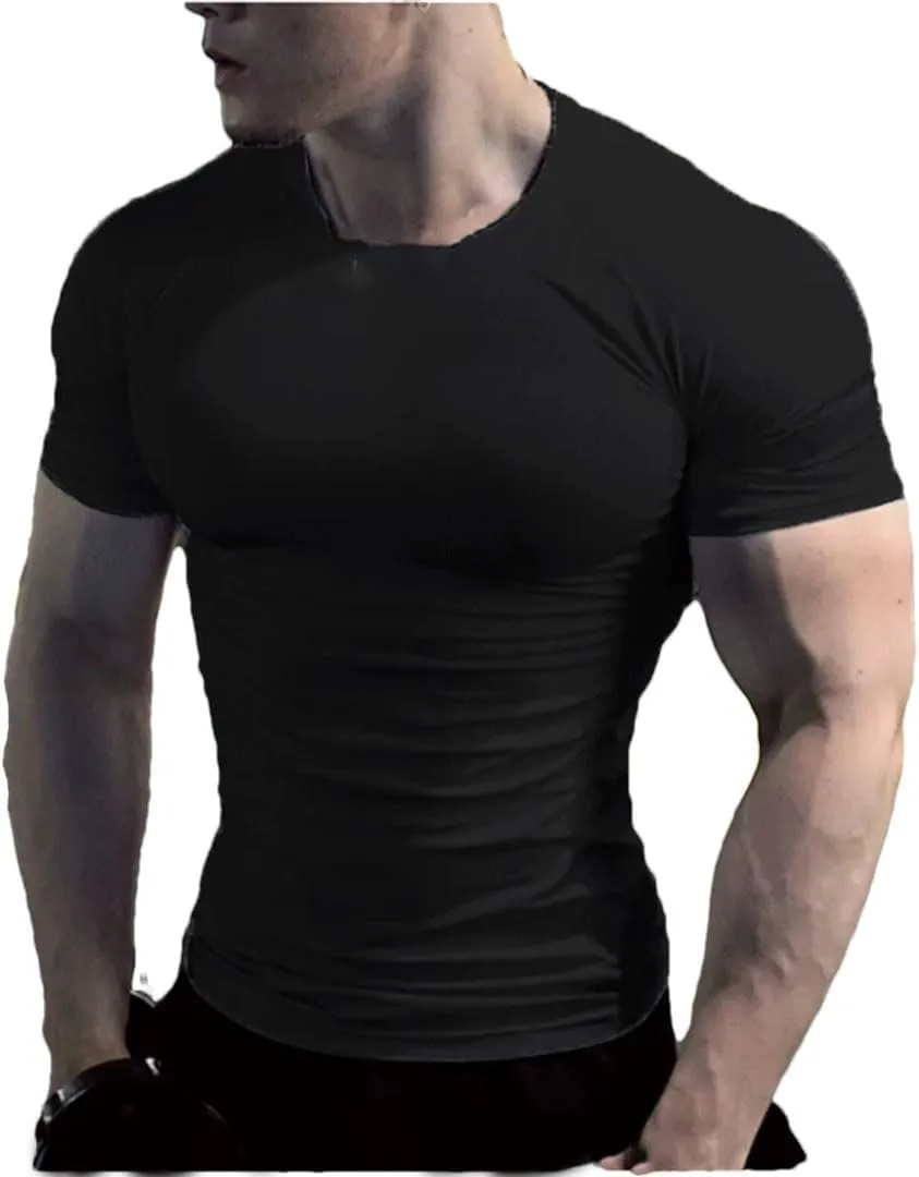 Mens Summer Running T Shirt Short Sleeve Quick Dry Gym Fitness Top Bodybuilding Soccer Football Shirt