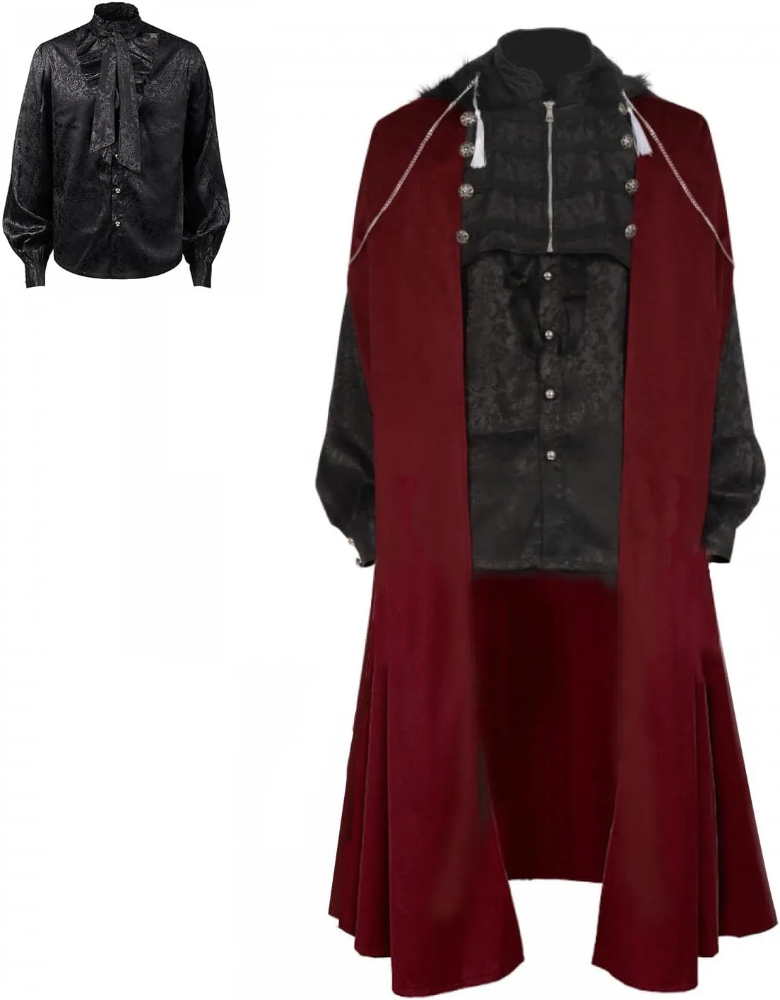 MIAOCOS Medieval Costume Cloak Long Cap Hooded Shirt Suit Renaissance Victorian Halloween Vampire Cosplay Party Show