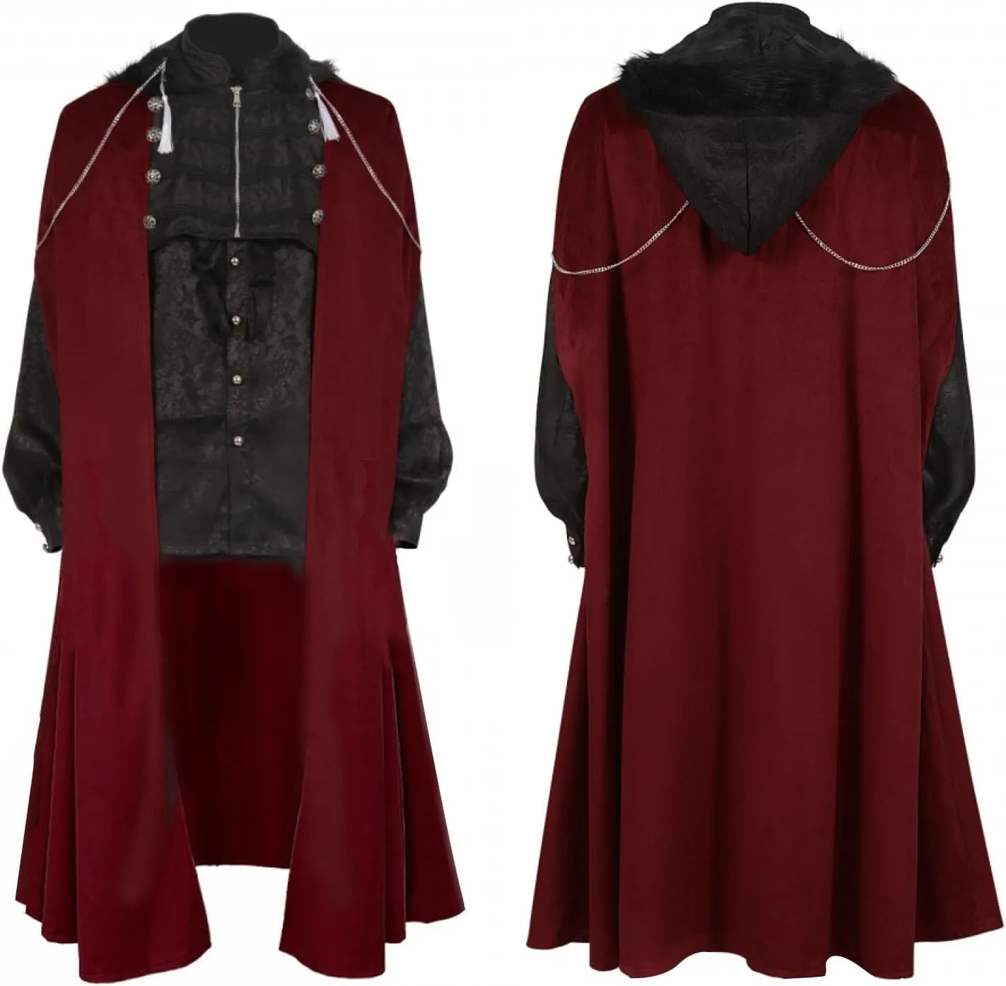 MIAOCOS Medieval Costume Cloak Long Cap Hooded Shirt Suit Renaissance Victorian Halloween Vampire Cosplay Party Show