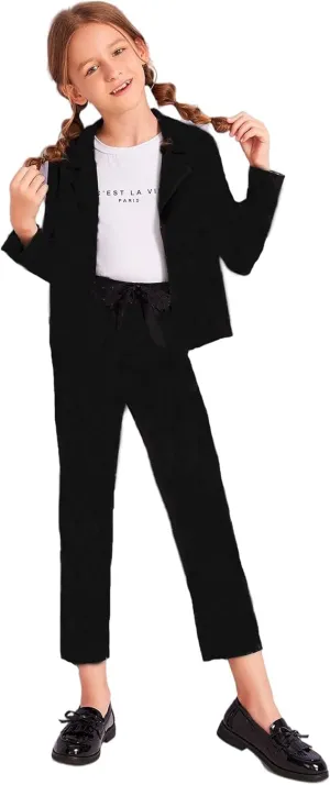 Milumia Girl's Two Piece Outfit Solid Open Front Blazer and Pants Set